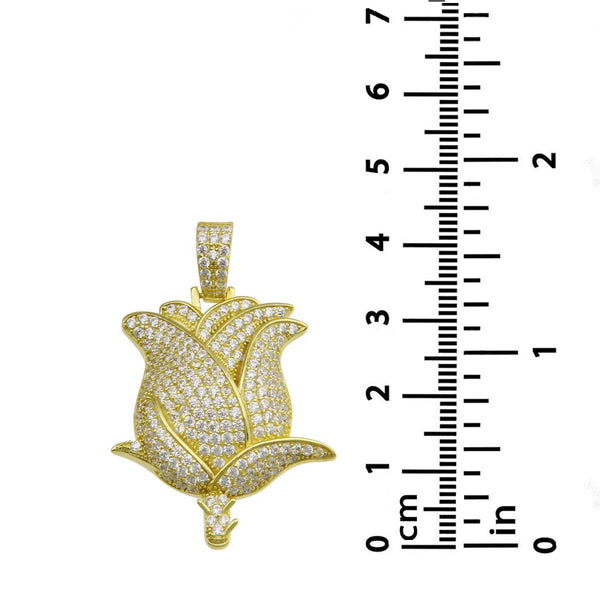 Luxe Layers 14KT Yellow Gold Plated Sterling Silver Cubic Zirconia 28X45MM Rose Pendant-Chain Not Included