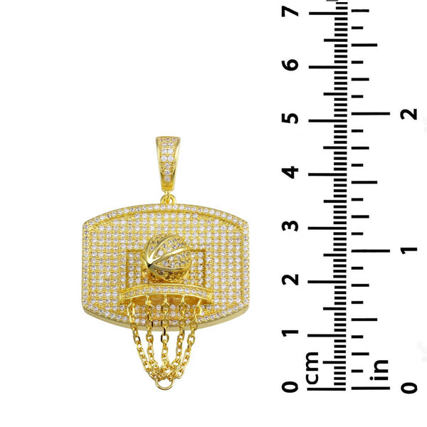 Luxe Layers 14KT Yellow Gold Plated Sterling Silver Cubic Zirconia 30X48MM Basketball Net Pendant-Chain Not Included