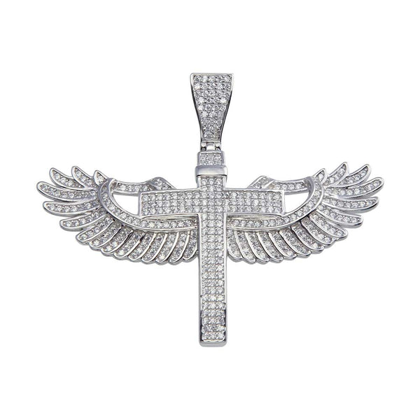 Luxe Layers Sterling Silver Cubic Zirconia 41X52MM Cross with Wing Pendant-Chain Not Included