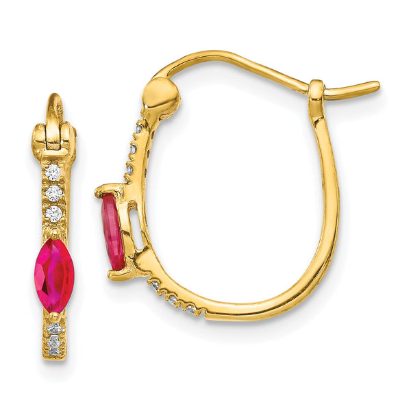 Marquise Ruby and Diamond Hoop Earrings in 14KT Yellow Gold