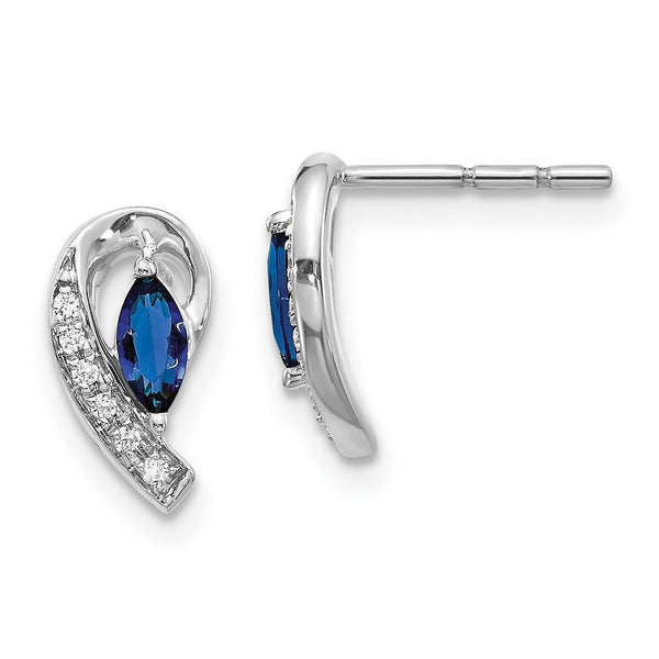 Marquise Sapphire and Diamond Stud Earrings in 14KT White Gold