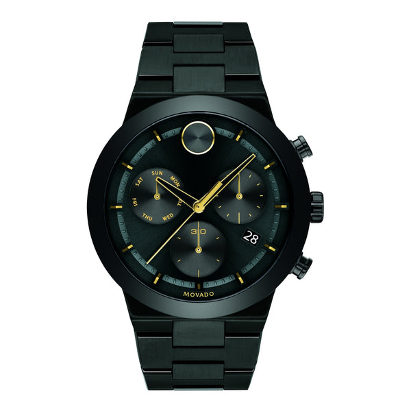 Movado BOLD Fusion with 44MM Black Round Dial Stainless Steel Watch Band; 3600730