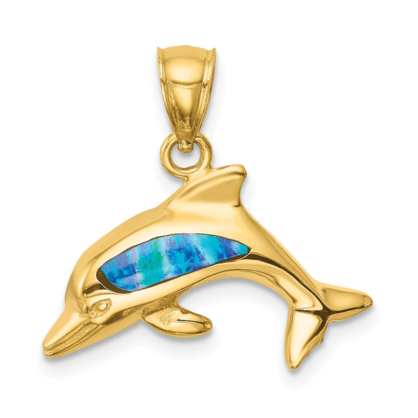 Opal Dolphin Pendant-Chain Not Included in 14KT Yellow Gold