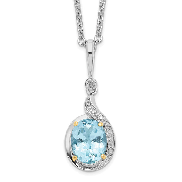 Pear Blue Topaz Diamond Accent 18" Pendant in Sterling Silver