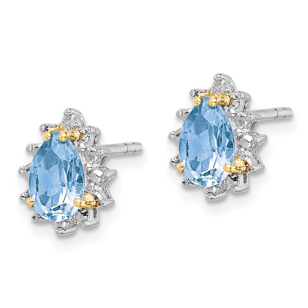 Pear Blue Topaz and Diamond Stud Earrings in Sterling Silver