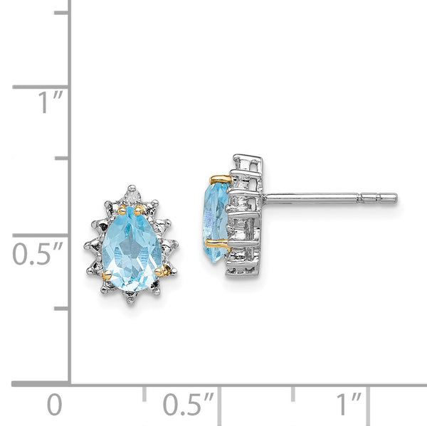 Pear Blue Topaz and Diamond Stud Earrings in Sterling Silver