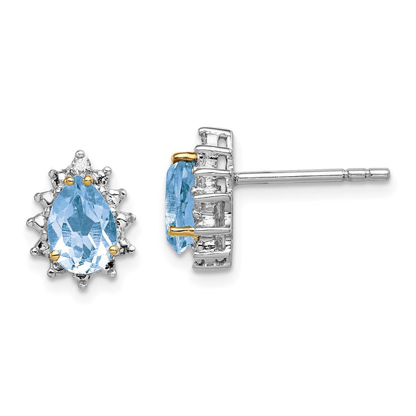 Pear Blue Topaz and Diamond Stud Earrings in Sterling Silver