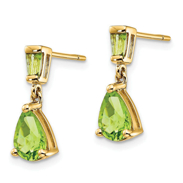 Pear Peridot Drop & Dangle Earrings in 14KT Yellow Gold
