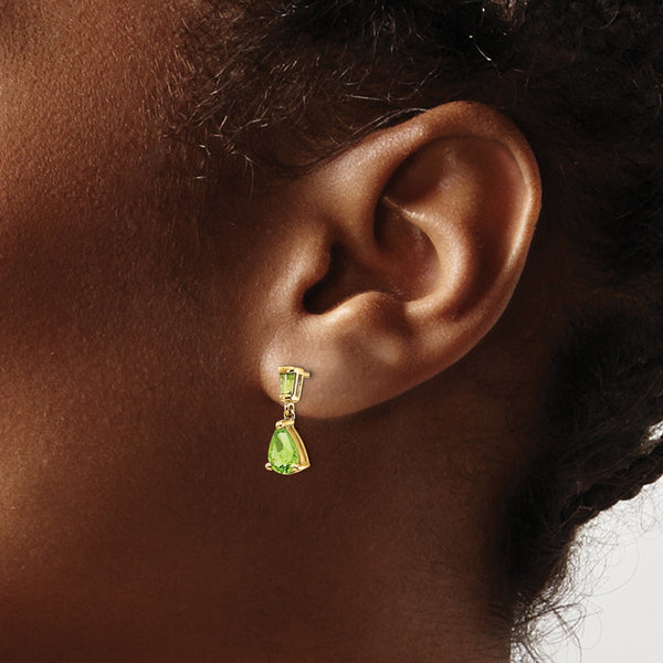 Pear Peridot Drop & Dangle Earrings in 14KT Yellow Gold