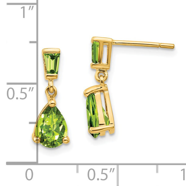 Pear Peridot Drop & Dangle Earrings in 14KT Yellow Gold