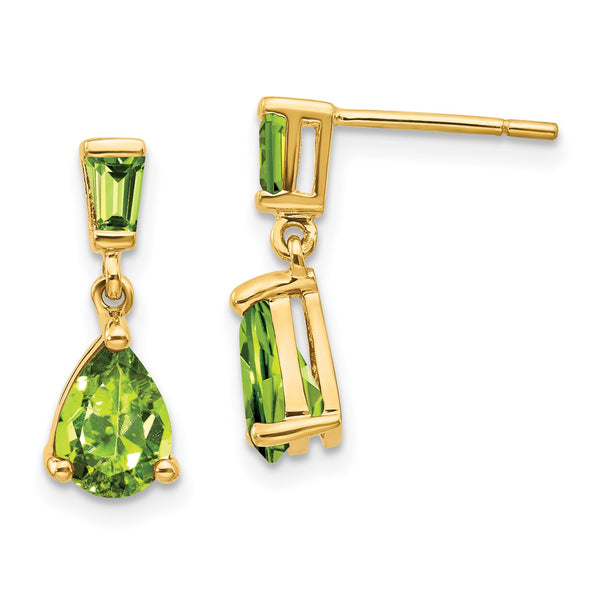 Pear Peridot Drop & Dangle Earrings in 14KT Yellow Gold