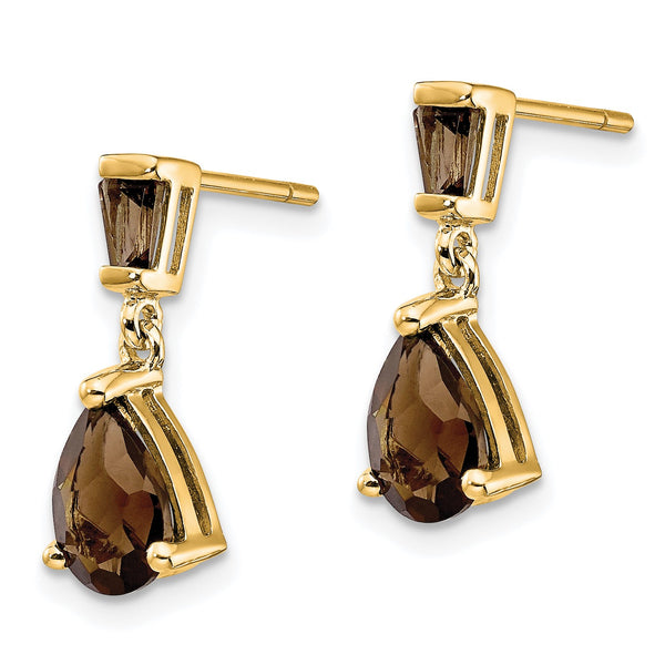 Pear Smokey Quartz Drop & Dangle Earrings in 14KT Yellow Gold