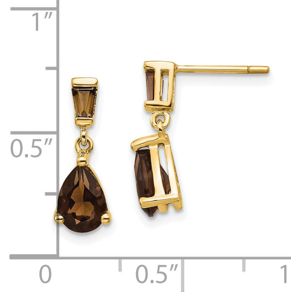 Pear Smokey Quartz Drop & Dangle Earrings in 14KT Yellow Gold