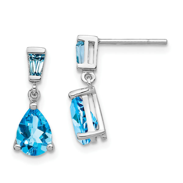 Pear Swiss Blue Topaz Drop & Dangle Earrings in 14KT White Gold