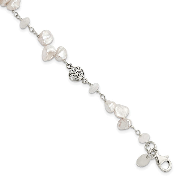 Pearl and Moonstone 16MM Fancy 7.5" Bracelet in Sterling Silver