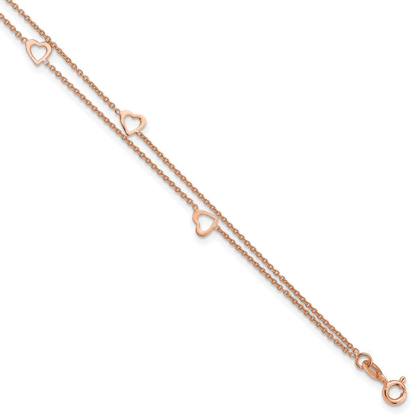 Rose Gold Plated Sterling Silver 10" Heart Anklet