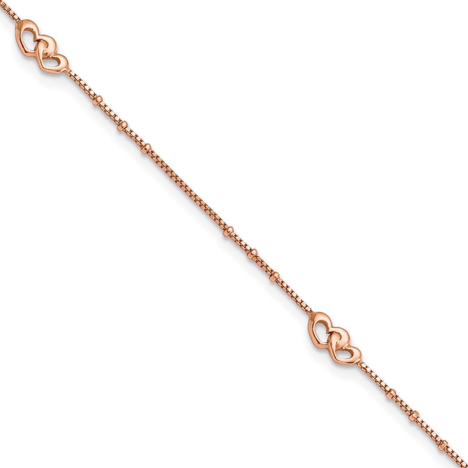 Rose Gold Plated Sterling Silver 10-inch Heart Anklet