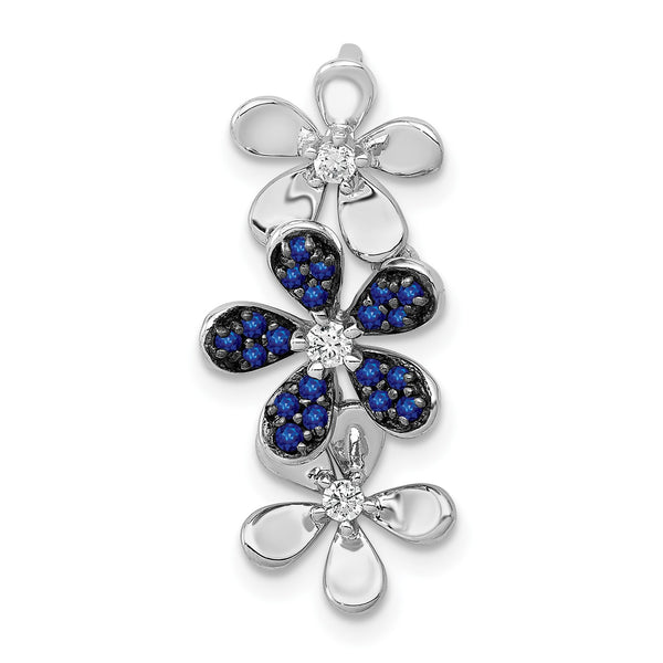 Round Diamond and Blue Sapphire Flower Pendant-Chain Not Included in 14KT White Gold