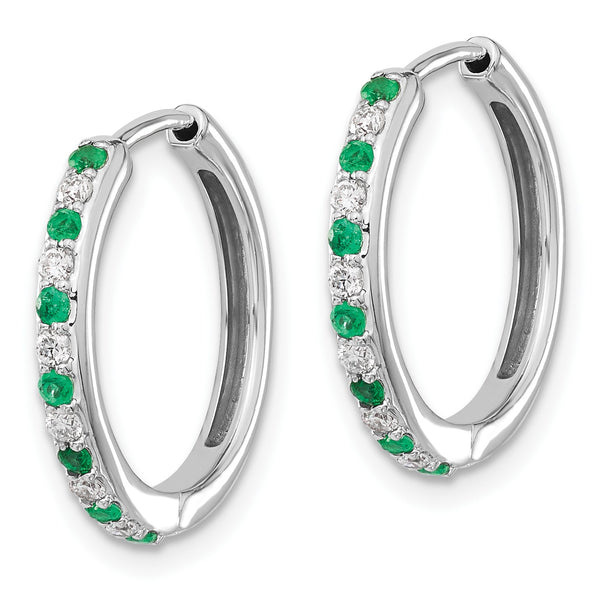 Round Emerald and Diamond Hoop Earrings in 14KT White Gold