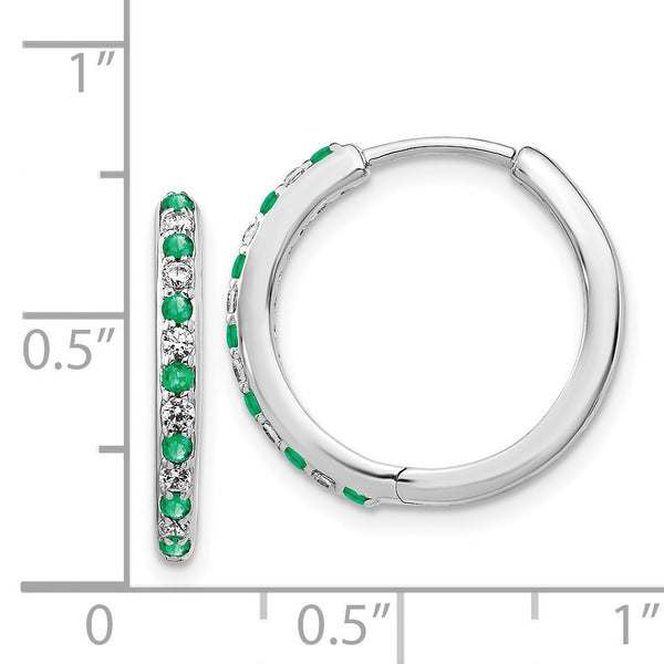 Round Emerald and Diamond Hoop Earrings in 14KT White Gold