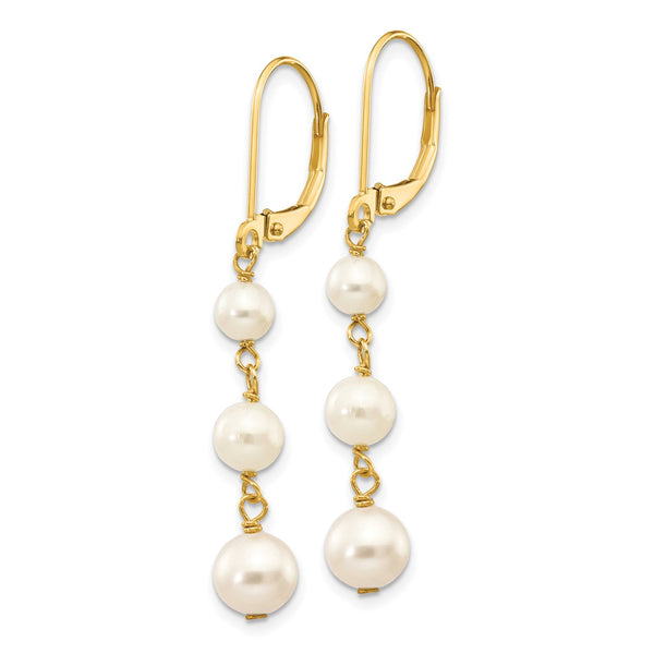 Round Pearl Drop & Dangle Leverback Earrings in 14KT Yellow Gold