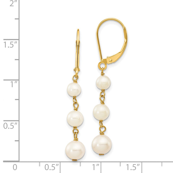 Round Pearl Drop & Dangle Leverback Earrings in 14KT Yellow Gold