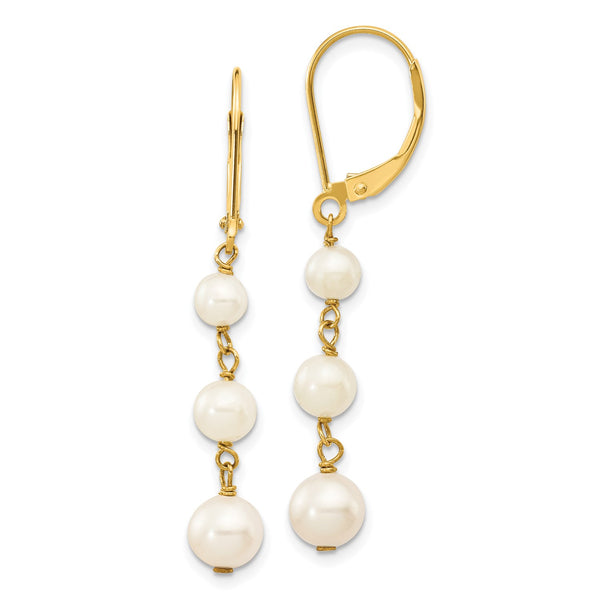 Round Pearl Drop & Dangle Leverback Earrings in 14KT Yellow Gold