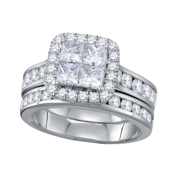 Signature 2 CTW Diamond Halo Bridal Set Ring in 14KT White Gold