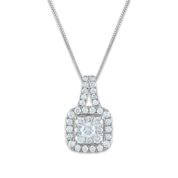Signature 3/4 CTW Diamond Halo Cushion 18" Pendant in 14KT White Gold