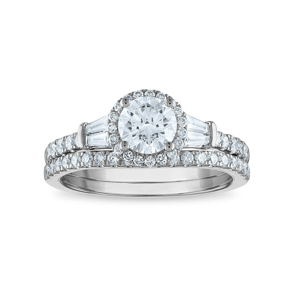 Signature EcoLove 1 1/2 CTW Lab Grown Diamond Halo Bridal Set Ring in 14KT White Gold