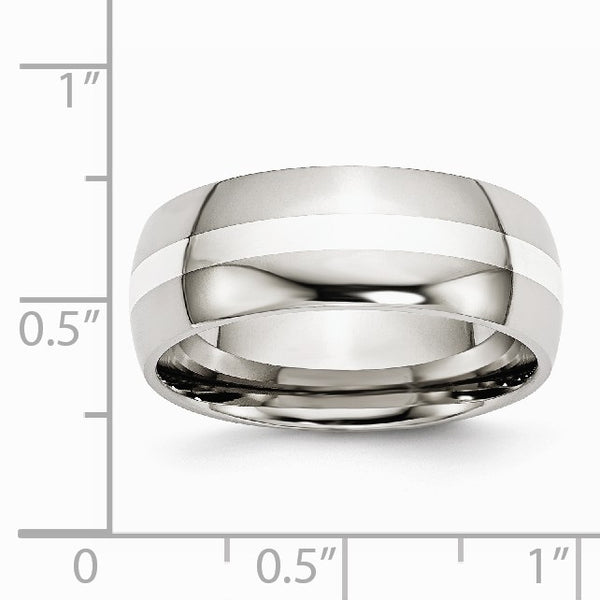 Stainless Steel Sterling Silver Inlay 8mm Polished Band