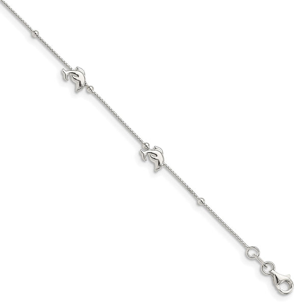 Sterling Silver 10" Dolphin Anklet