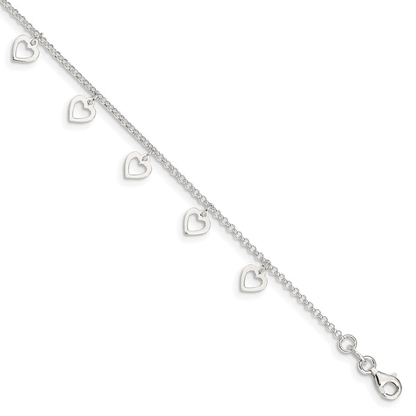 Sterling Silver 10" Heart Anklet