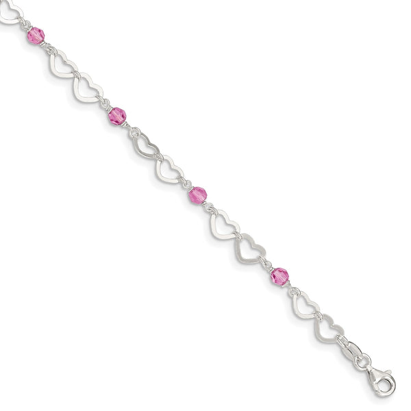 Sterling Silver 10" Heart Anklet