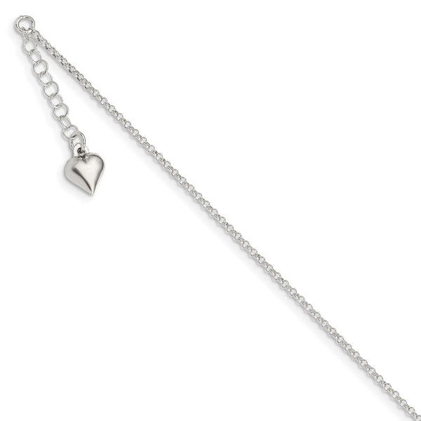 Sterling Silver 10" Heart Anklet