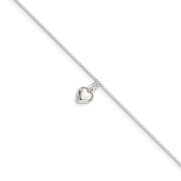Sterling Silver 10" Heart Anklet