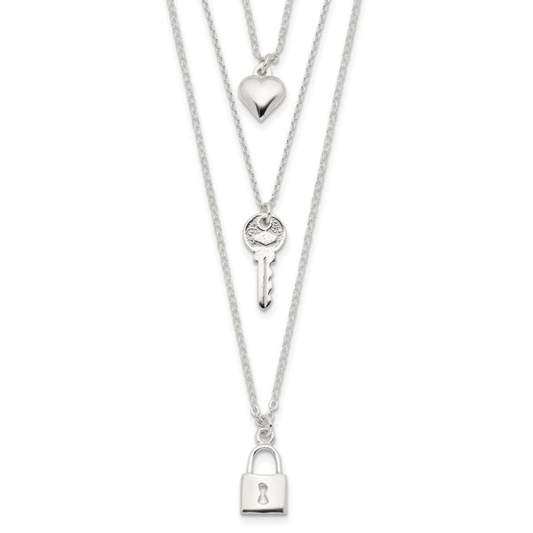 Sterling Silver 16" Heart Key Multi-Strand Necklace