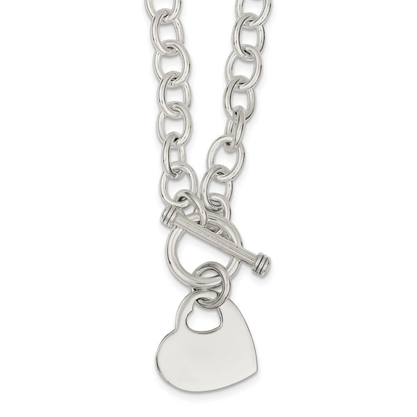 Sterling Silver 18" 8MM Heart Toggle Necklace