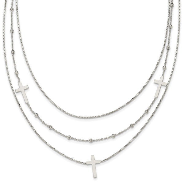Sterling Silver 18" Beaded Cross Necklace