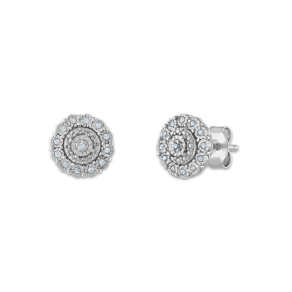Sterling Silver 1/10 CTW Diamond Cluster Stud Earrings