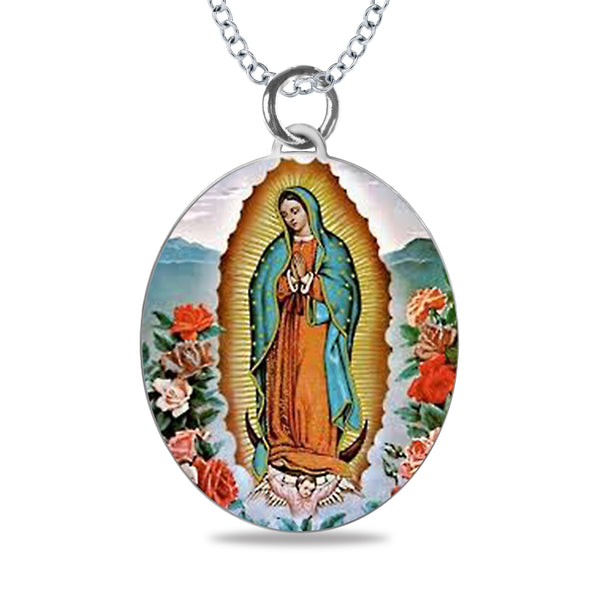 Mitchell K Sterling Silver 21X27MM 18" Guadalupe Engravable Necklace