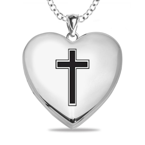 Mitchell K Sterling Silver 23X25MM 18" Cross Locket Personalized Photo Necklace