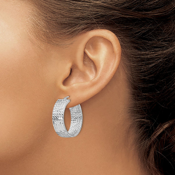 Sterling Silver 27MM Diamond-cut Hoop Earrings