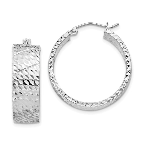 Sterling Silver 27MM Diamond-cut Hoop Earrings