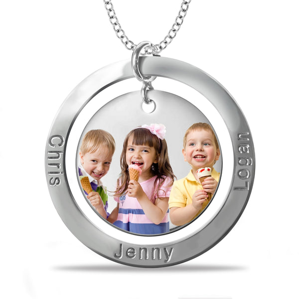 Mitchell K Sterling Silver 31MM 18" Personalized Photo Name Necklace