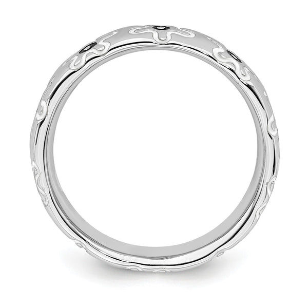 Sterling Silver 4.5MM Stackable Enamel Flower Ring; Size 7