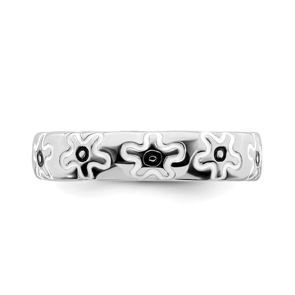 Sterling Silver 4.5MM Stackable Enamel Flower Ring; Size 7