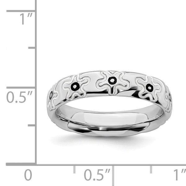 Sterling Silver 4.5MM Stackable Enamel Flower Ring; Size 7