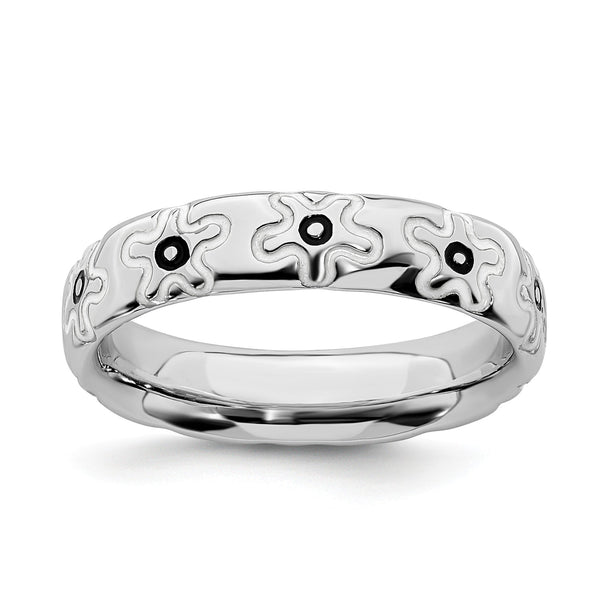 Sterling Silver 4.5MM Stackable Enamel Flower Ring; Size 7