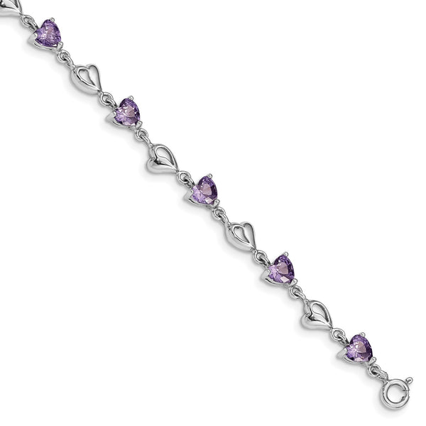 Sterling Silver 5MM Heart Shape Crystal 7.5" Bracelet